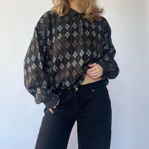 Vintage Retro Sweater Collared Large Acrylic/Wool